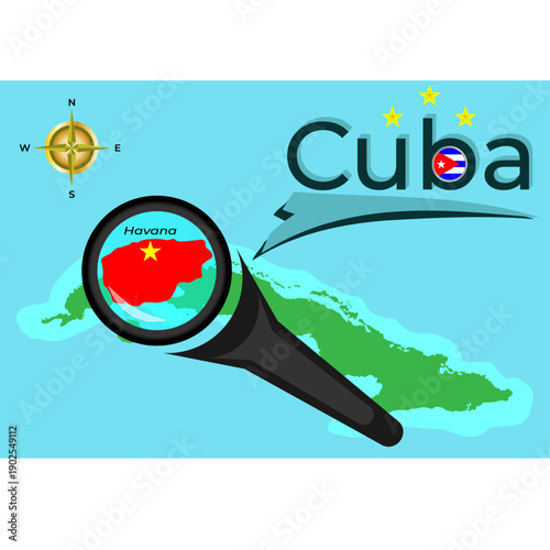 Detailed map of Cuba with national flag overlay. High-quality vector illustration of Caribbean island silhouette for travel and iconic designs.