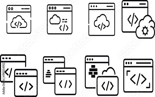 Minimal programming language outline icon pack vector for UI systems