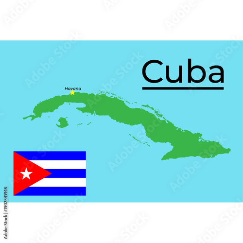 Detailed map of Cuba with national flag overlay. High-quality vector illustration of Caribbean island silhouette for travel and iconic designs.