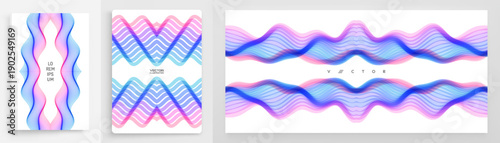 An abstract dynamic template with wavy, curved ribbons. A sound wave or audio signal. Gradient colour. 3D vector illustration for a brochure, poster, presentation, flyer, or banner.