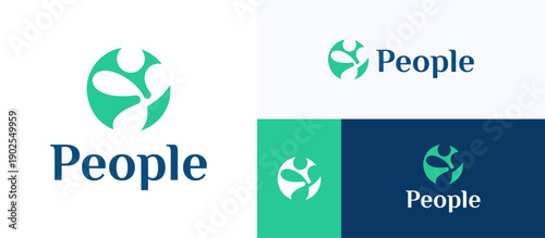 Creative circle people happy with fluid shapes in negative space, Logo icon design vector illustration, Symbol human figure ideal for health, growth, medical, wellness and identity business company