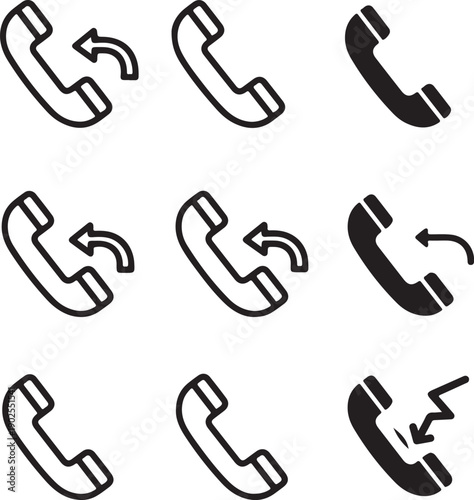 Illustrations of different types of phone calls and their statuses isolated on white background, illustration