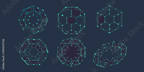 Abstract geometric shapes resembling crystals displayed against a dark background