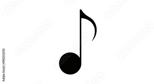 Single Black Eighth Note Musical Symbol Isolated on White.