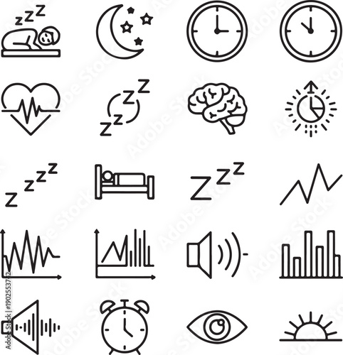 Sleep Cycle and Circadian Rhythm Vector Line Icons Set