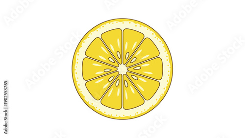 Cross section illustration of a fresh yellow lemon slice isolated on a white background for food and drink design.