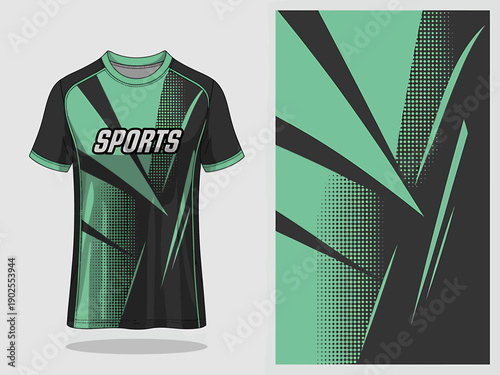 Green and black sports jersey design with abstract pattern and fabric texture