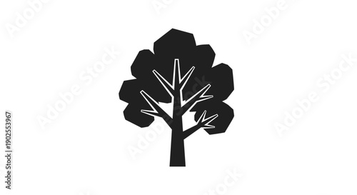 Stylized Black Tree Silhouette Icon Vector Art.