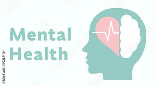 Mental health awareness illustration with human head and brain