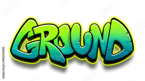 Colorful graffiti style text saying Ground with gradient effect and yellow outline  modern urban typography
