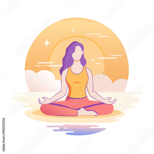 : Woman Practicing Mindfulness Meditation at Sunset