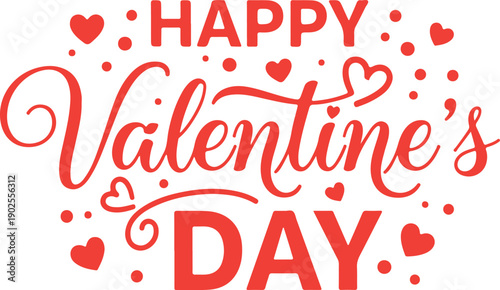 Red Valentine day lettering design with bold sans serif and script combination and heart accents