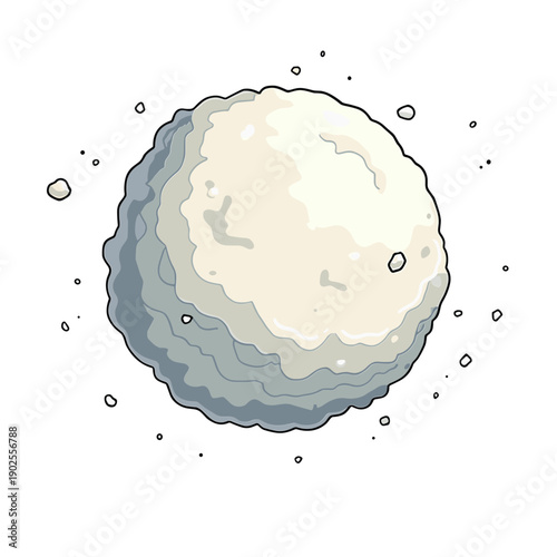 A large snowball with textured surface in playful cartoon style on white background. Concept of winter fun and snow play - kids activity - seasonal joy