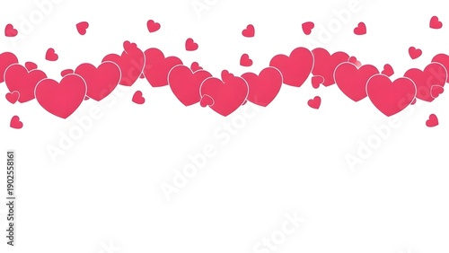 Stream of pink hearts on white background for romantic decoration  