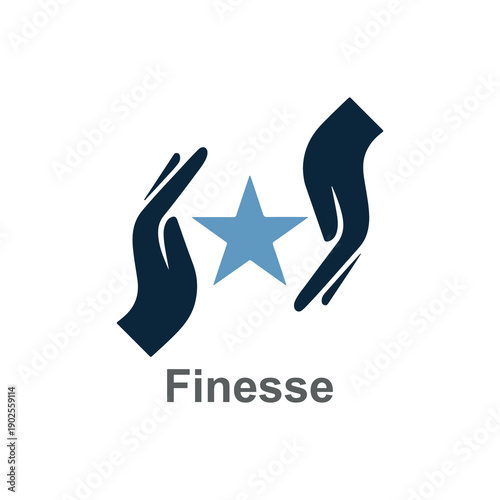 Hands gently holding a blue star symbol representing finesse support and unity in minimalist style