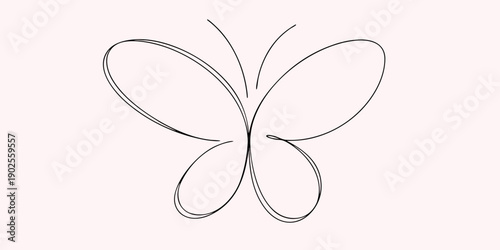 Simple line drawing of a butterfly on a pale pink background