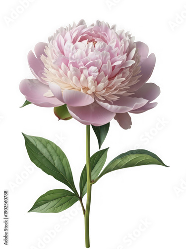 Soft peach colored peony flower, delicate botanical illustration