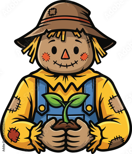 Scarecrow Holding Small Green Plant Seedling 1.