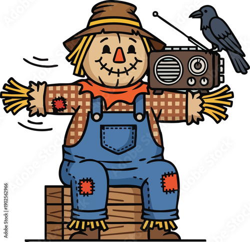 Scarecrow with Radio and Crow.