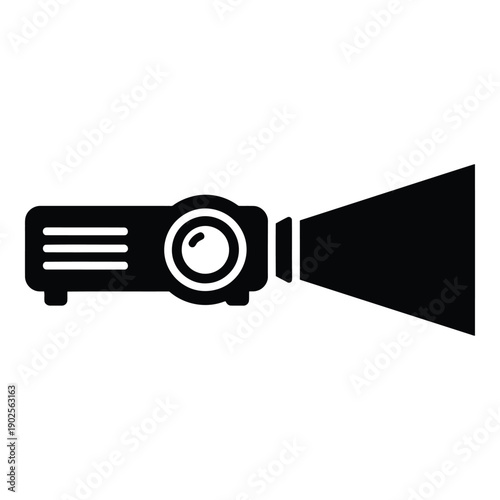 A modern projector with a clear lens and a wide projection beam. isolated on white background, Vector
