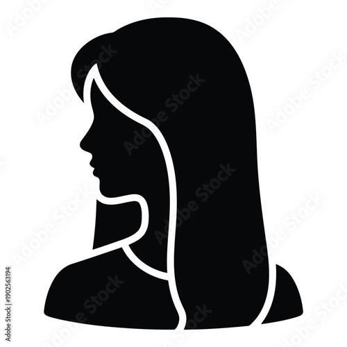 Silhouette of a woman with long hair looking to the side isolated on white background, Vector