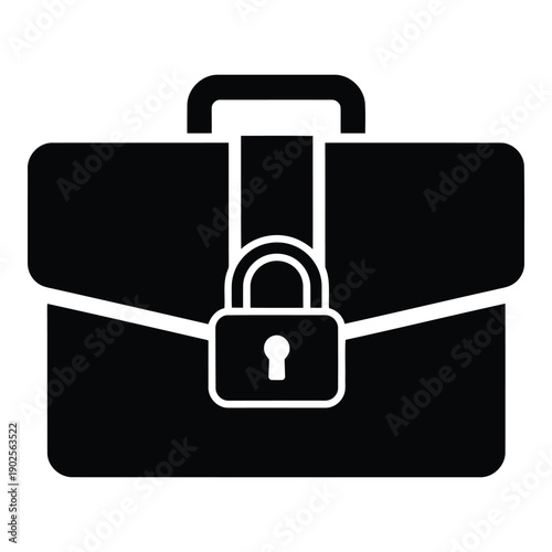 A secure black briefcase with a prominent lock symbol on the front flap isolated on white background, Vector