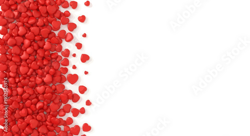 Romantic red hearts scattered on white background for Valentine's Day