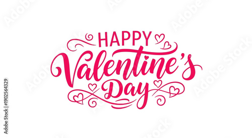 Happy Valentine's Day greeting with elegant pink hearts and swirls