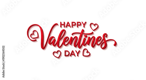 Happy Valentine's Day with red hearts on white background