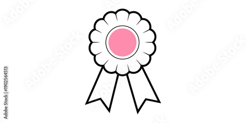 A simple pink and white award ribbon rosette illustration isolated on a white background Vector, illustration