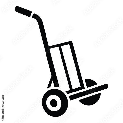 A black and white illustration of a hand truck with two wheels and a handle. isolated on white background, Vector