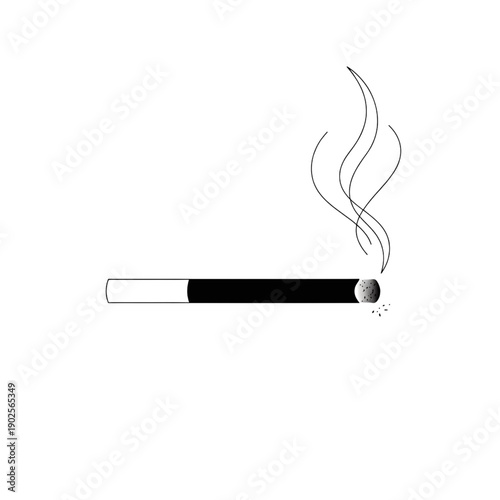 lit cigarette with smoke line art illustration smoking and tobacco concept vector icon