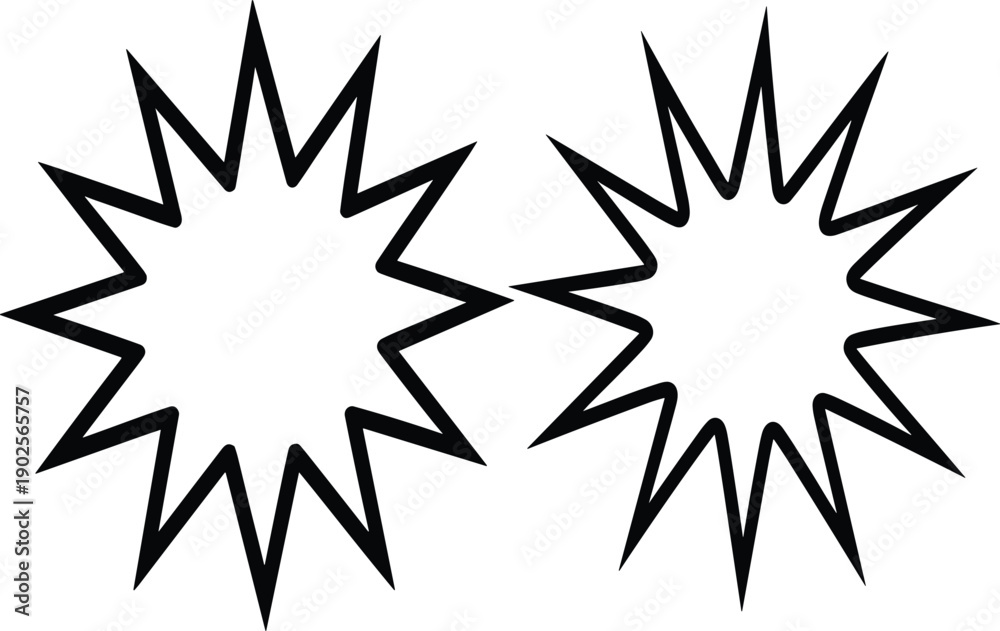 Fototapeta premium Two Black Starburst Shapes with Jagged Edges on White Background 1
