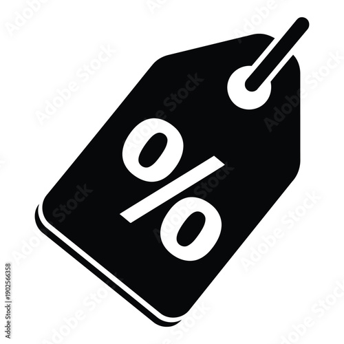 Black and white illustration of a price tag with a percentage symbol isolated on white background, Vector