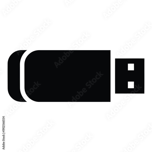 Black usb flash drive icon with a sleek design and rounded edges. isolated on white background, Vector