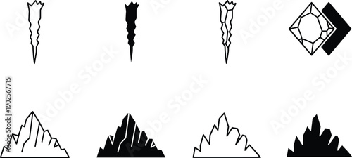 Abstract ice shard and mountain silhouette illustration sharp crystal shapes winter geology minimal vector design elements collection