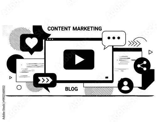 Creative illustration showcasing elements of content marketing and blogging strategies