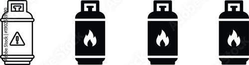 Gas cylinder and propane tank silhouette illustration fuel container safety energy industry icon set isolated vector design