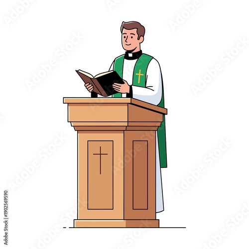 Pastor Reading Bible from Pulpit
