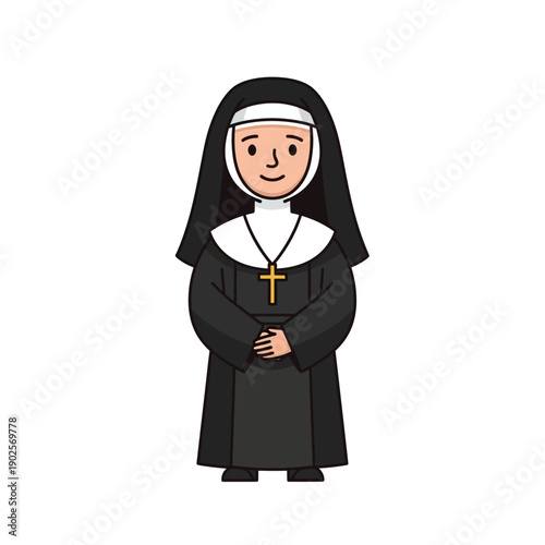 Cartoon Nun with Cross Necklace, Religious Sister Character Illustration