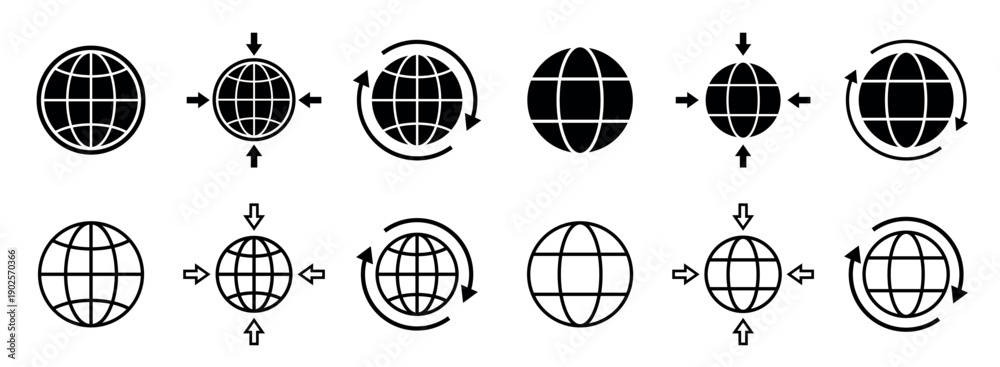 Fototapeta premium World, global, earth, network, and globe. Global network icon set. Vector icons.