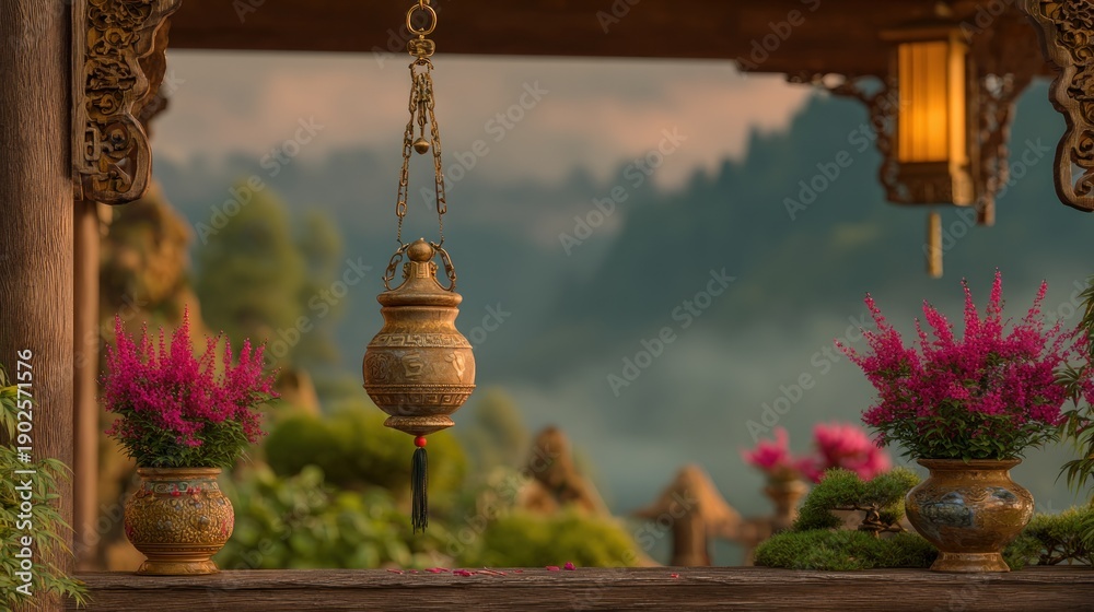 Obraz premium Serene Asian Inspired Garden Landscape View.