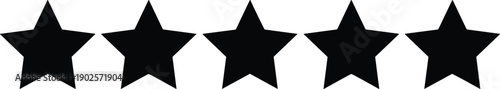 Five Star Rating Icon Set Featuring Black Silhouette Shapes For Customer Review, Product Feedback, Quality Ranking, Excellence Achievement, Evaluation Symbol, and Service Success.