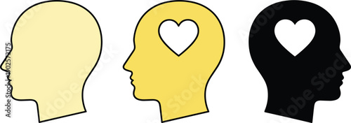 Human head silhouette with heart symbol illustration love emotion mental health psychology concept minimalist vector design icons