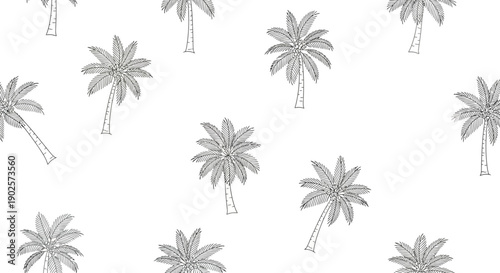 Seamless pattern featuring minimalist outline palm trees ideal for tropical summer backgrounds textile design or modern web elements