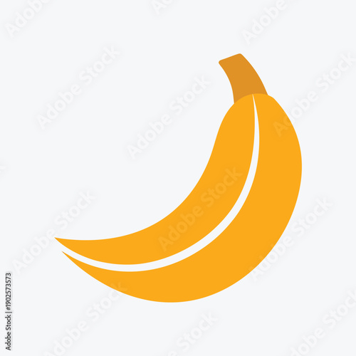 A simple yellow banana icon isolated on a light gray background for graphic design.