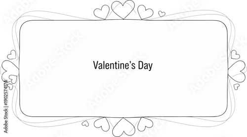 A simple line drawing of a Valentine's Day card with heart patterns and a text box on a clean white background.