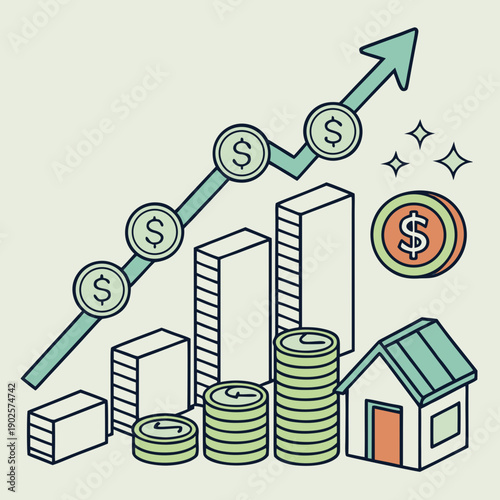 Of financial growth with coins and graph chart money