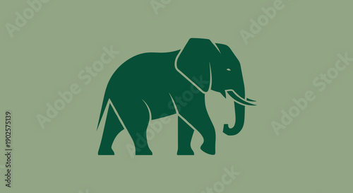 Stylized Green Elephant Silhouette Walking Left.