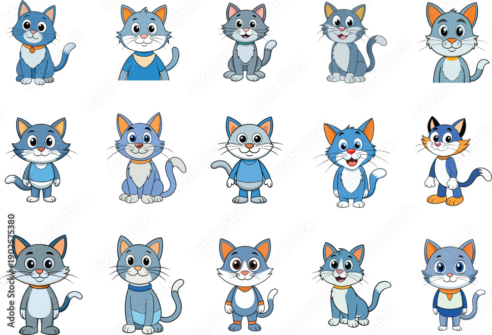 Fototapeta premium A collection of funny cartoon cat icons and cute animal character faces featuring a seamless pattern of vector illustrations including dogs, rabbits, bears, and tigers for a fun pet head set